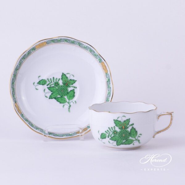 Tea Cup with Saucer 724-0-00 AV Chinese Bouquet / Apponyi Green decor. Herend porcelain hand painted