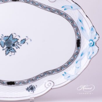 Tray w. Ribbon 400-0-00 ATQ3-PT Chinese Bouquet / Apponyi Turquoise w. Platinum design. Herend fine china