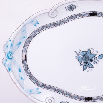 Tray w. Ribbon 400-0-00 ATQ3-PT Chinese Bouquet / Apponyi Turquoise w. Platinum design. Herend fine china