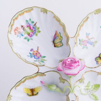 Four Fancy Dish with Rose 7532-0-09 VBA Queen Victoria pattern. Herend porcelain