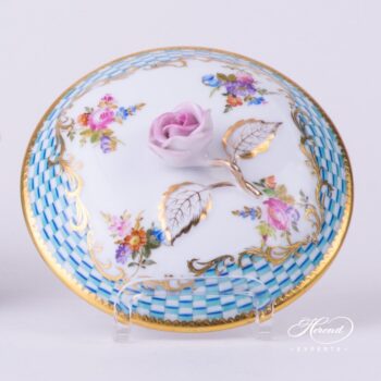 Sugar Basin w. Rose Knob 462-0-09 CBTA Flowers w. Square Scale pattern. Herend fine china
