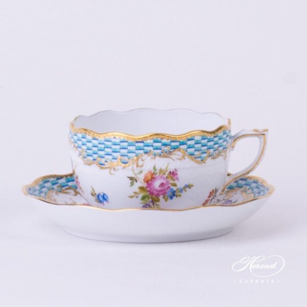 Tea Cup w. Saucer 724-0-00 CBTA Flowers w. Square Scale pattern. Herend fine china