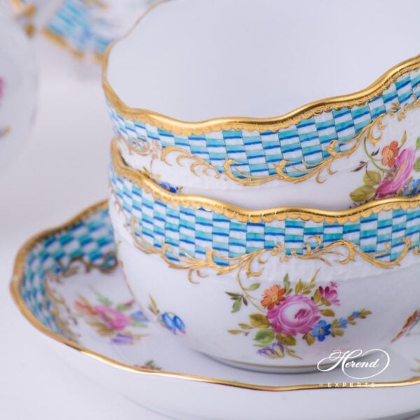 Tea Cup w. Saucer 724-0-00 CBTA Flowers w. Square Scale pattern. Herend fine china