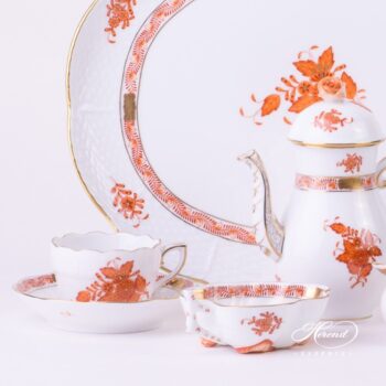 Coffee Set / Espresso Set for 2 Persons - Chinese Bouquet Rust / Apponyi Orange decor. Herend porcelain hand painted