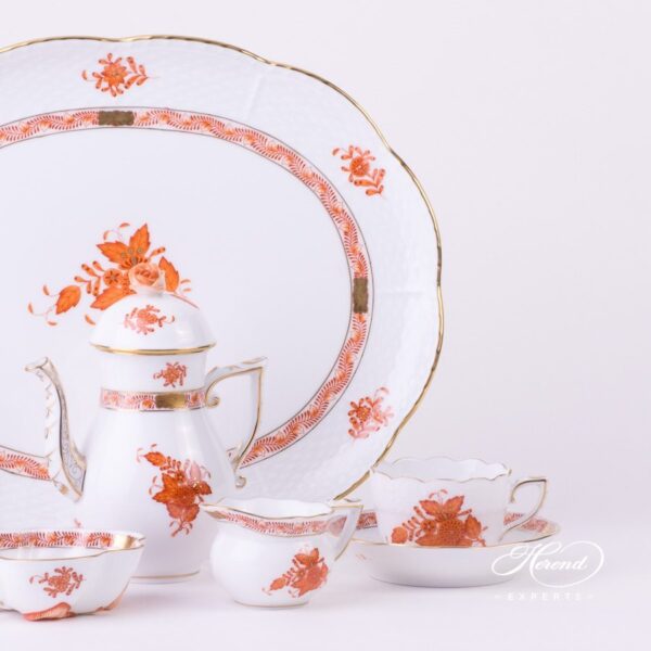 Coffee Set / Espresso Set for 2 Persons - Chinese Bouquet Rust / Apponyi Orange decor. Herend porcelain hand painted