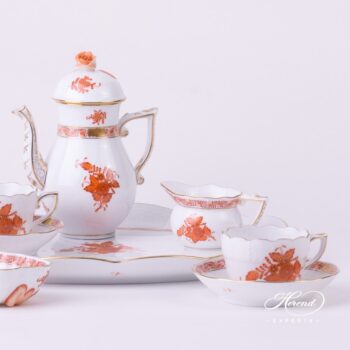 Coffee Set / Espresso Set for 2 Persons - Chinese Bouquet Rust / Apponyi Orange decor. Herend porcelain hand painted