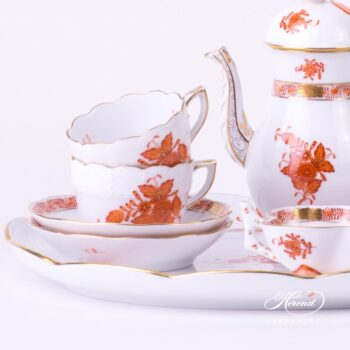 Coffee Set / Espresso Set for 2 Persons - Chinese Bouquet Rust / Apponyi Orange decor. Herend porcelain hand painted