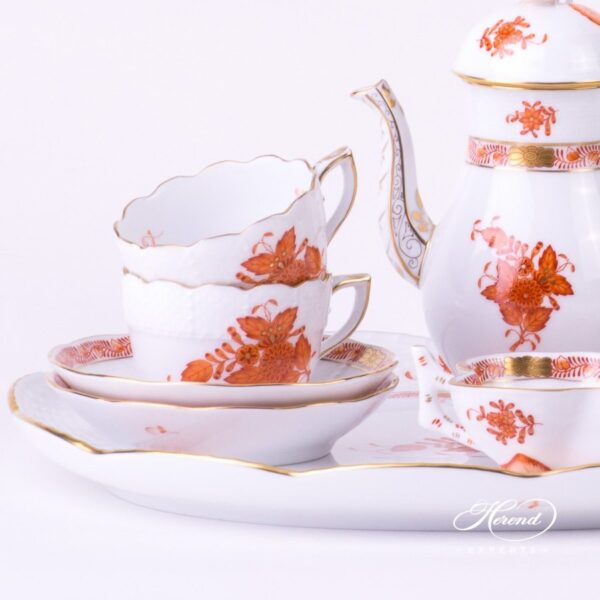 Coffee Set / Espresso Set for 2 Persons - Chinese Bouquet Rust / Apponyi Orange decor. Herend porcelain hand painted