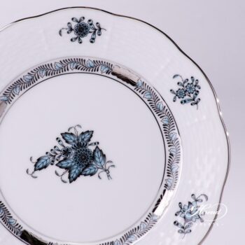 Dessert Plate 517-0-00 ATQ3-PT Chinese Bouquet / Apponyi Turquoise w. Platinum design. Herend fine china