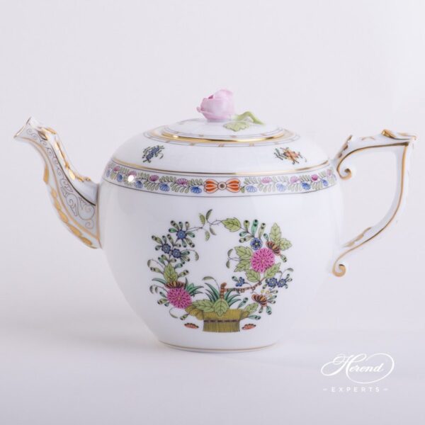 Tea Pot w. Rose Knob 606-0-09 FD Indian Basket Multicolor pattern. Herend fine china hand painted. Classic Herend pattern