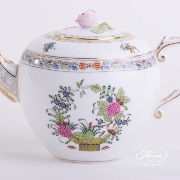 Tea Pot w. Rose Knob 606-0-09 FD Indian Basket Multicolor pattern. Herend fine china hand painted. Classic Herend pattern