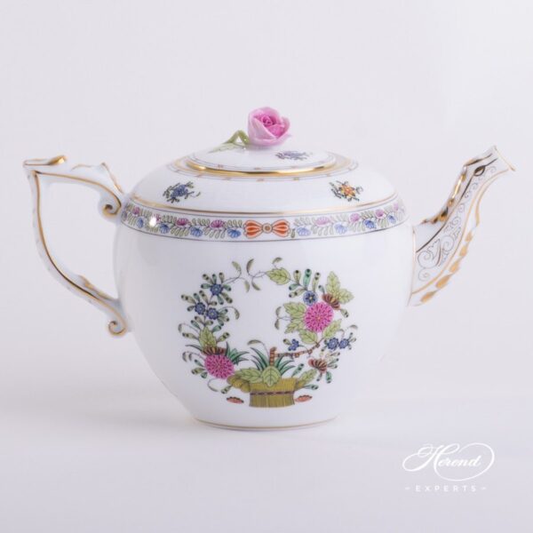 Tea Pot w. Rose Knob 606-0-09 FD Indian Basket Multicolor pattern. Herend fine china hand painted. Classic Herend pattern