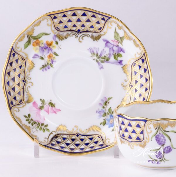 Tea Cup with Saucer 20724-0-00 MTFC Mosaic and Flowers decor. Herend porcelain tableware. Hand painted