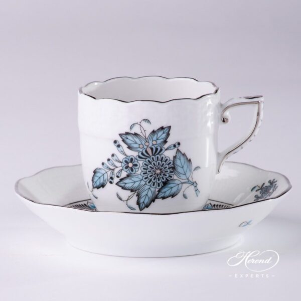 Coffee Cup / Espresso Cup w. Saucer 709-0-00 ATQ3-PT Chinese Bouquet / Apponyi Turquoise pattern. Herend fine china