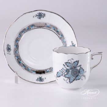 Coffee Cup / Espresso Cup w. Saucer 709-0-00 ATQ3-PT Chinese Bouquet / Apponyi Turquoise pattern. Herend fine china