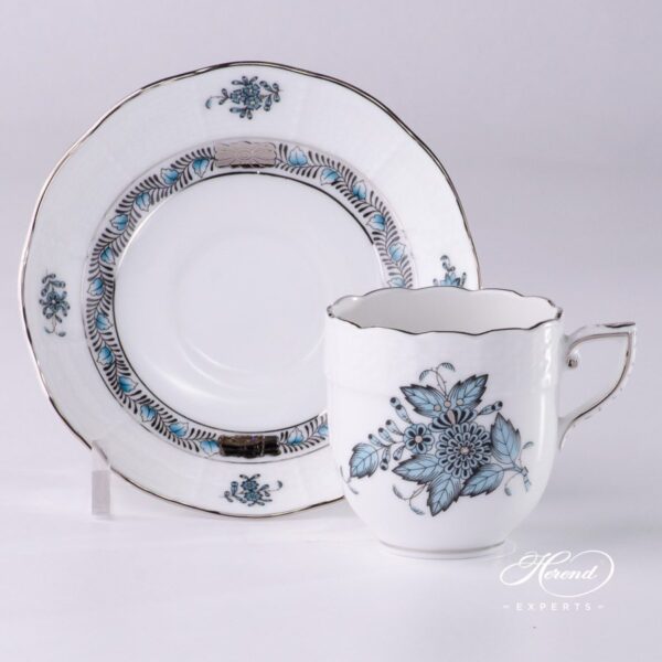 Coffee Cup / Espresso Cup w. Saucer 709-0-00 ATQ3-PT Chinese Bouquet / Apponyi Turquoise pattern. Herend fine china