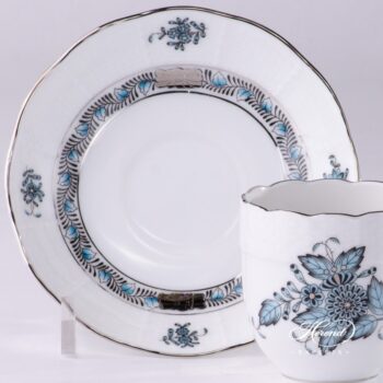 Coffee Cup / Espresso Cup w. Saucer 709-0-00 ATQ3-PT Chinese Bouquet / Apponyi Turquoise pattern. Herend fine china