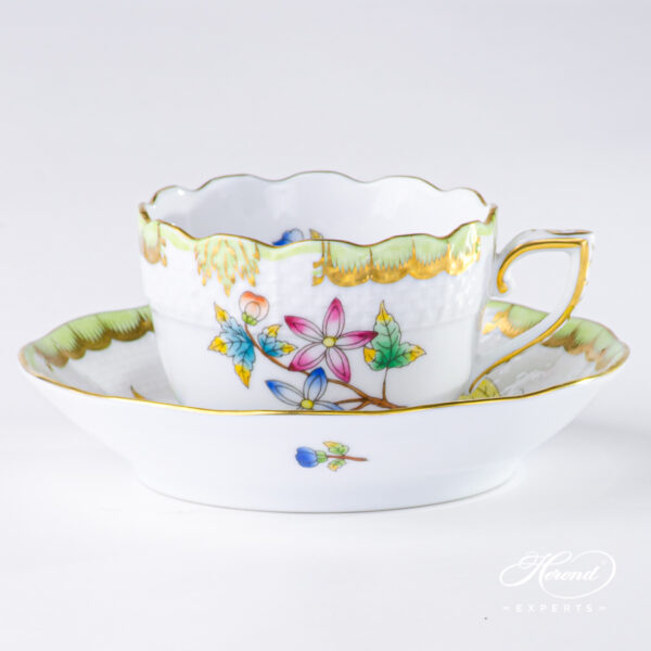 Coffee Cup / Demitasse with Saucer - Herend porcelain 711-0-00 VBO - Queen Victoria Green edge design.