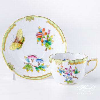 Coffee Cup / Demitasse with Saucer - Herend porcelain 711-0-00 VBO - Queen Victoria Green edge design.