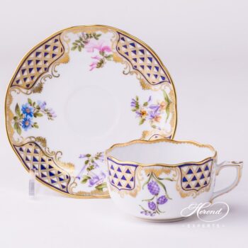 Tea Cup with Saucer 20724-0-00 MTFC Mosaic and Flowers decor. Herend porcelain tableware. Hand painted