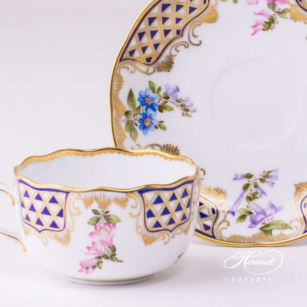 Tea Cup with Saucer 20724-0-00 MTFC Mosaic and Flowers decor. Herend porcelain tableware. Hand painted