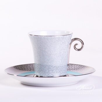 Tea Cup with Saucer 4917-0-00 ONIXTQ-PT Turquoise pattern - Herend porcelain hand painted.