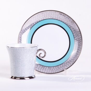Tea Cup with Saucer 4917-0-00 ONIXTQ-PT Turquoise pattern - Herend porcelain hand painted.