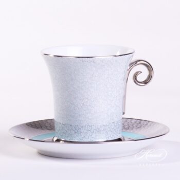 Tea Cup with Saucer 4917-0-00 ONIXTQ-PT Turquoise pattern - Herend porcelain hand painted.