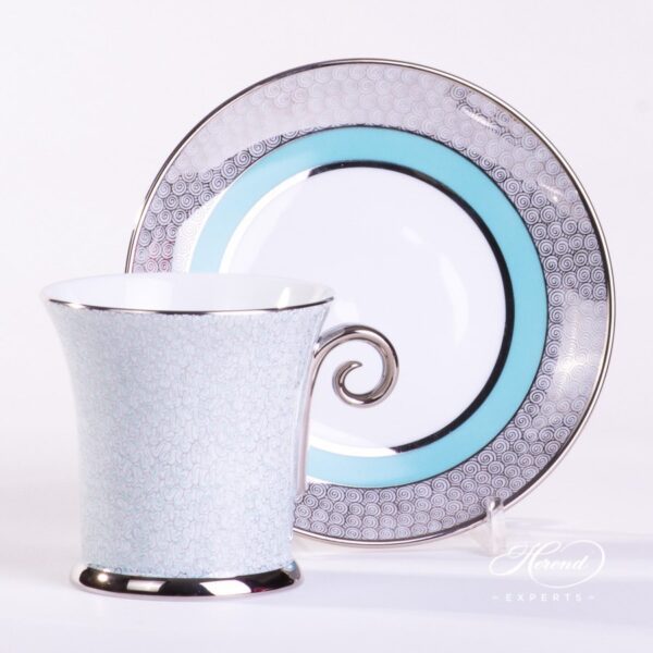 Tea Cup with Saucer 4917-0-00 ONIXTQ-PT Turquoise pattern - Herend porcelain hand painted.
