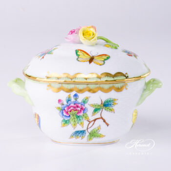 Sugar Basin with Rose Knob 6012-0-09 VBO Queen Victoria design. Herend fine china tableware. Hand painted