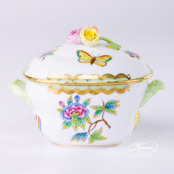 Sugar Basin with Rose Knob 6012-0-09 VBO Queen Victoria design. Herend fine china tableware. Hand painted