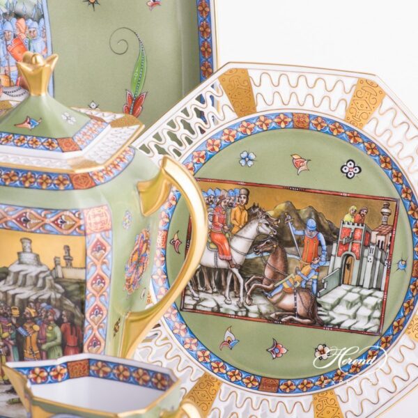 Coffee Set / Espresso Set for 2 Persons - Medieval Miniatures HHVT decor. Limited to: 25 pieces. Herend porcelain hand painted