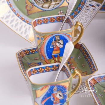 Coffee Set / Espresso Set for 2 Persons - Medieval Miniatures HHVT decor. Limited to: 25 pieces. Herend porcelain hand painted