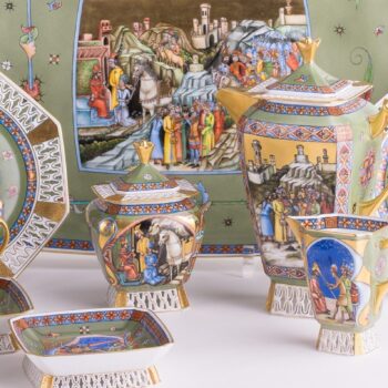 Coffee Set / Espresso Set for 2 Persons - Medieval Miniatures HHVT decor. Herend porcelain hand painted