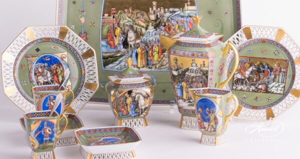 Coffee Set / Espresso Set for 2 Persons - Medieval Miniatures HHVT decor. Herend porcelain hand painted
