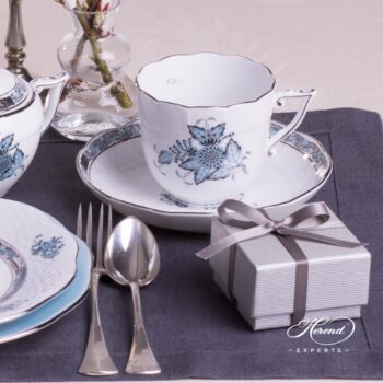 Coffee Set for 2 Persons Apponyi Turquoise ATQ3-PT pattern - Herend porcelain hand painted.