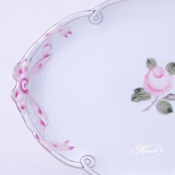 Tray w. Ribbon 400-0-00 VGRS-PT Vienna / Viennese Rose Platinum Simple pattern. Herend porcelain hand painted. Modern version of Viennese Rose design