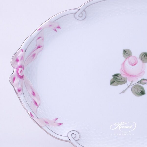 Tray w. Ribbon 400-0-00 VGRS-PT Vienna / Viennese Rose Platinum Simple pattern. Herend porcelain hand painted. Modern version of Viennese Rose design
