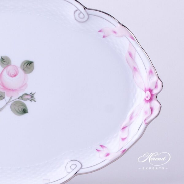Tray w. Ribbon 400-0-00 VGRS-PT Vienna / Viennese Rose Platinum Simple pattern. Herend porcelain hand painted. Modern version of Viennese Rose design