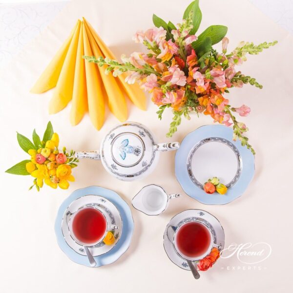 Tea Set for 2 Persons Apponyi or Chinese Bouquet Turquoise ATQ3-PT pattern - Herend porcelain hand painted.