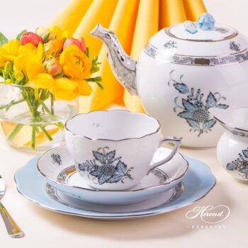 Tea Set for 2 Persons Apponyi or Chinese Bouquet Turquoise ATQ3-PT pattern - Herend porcelain hand painted.