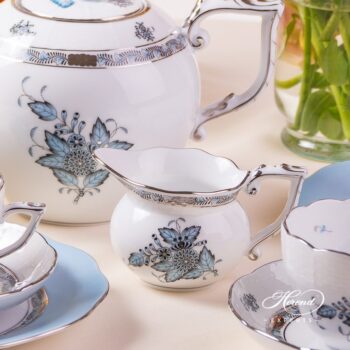 Tea Set for 2 Persons Apponyi or Chinese Bouquet Turquoise ATQ3-PT pattern - Herend porcelain hand painted.
