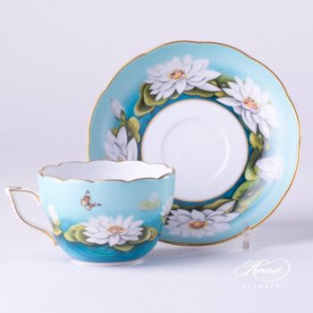 Tea Set Small for 2 Persons: 20730-0-00 Tea Cup and 20517-0-00 Dessert Plate for 2 Persons Water Lily pattern - Herend porcelain.