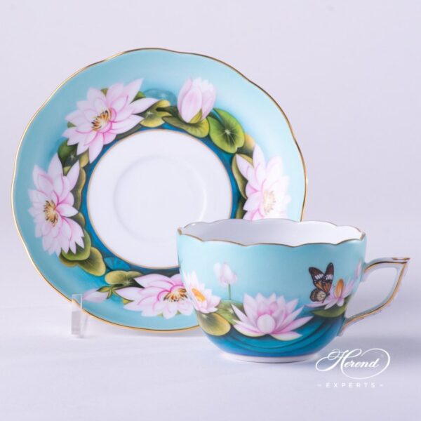 Tea Set Small for 2 Persons: 20730-0-00 Tea Cup and 20517-0-00 Dessert Plate for 2 Persons Water Lily pattern - Herend porcelain.