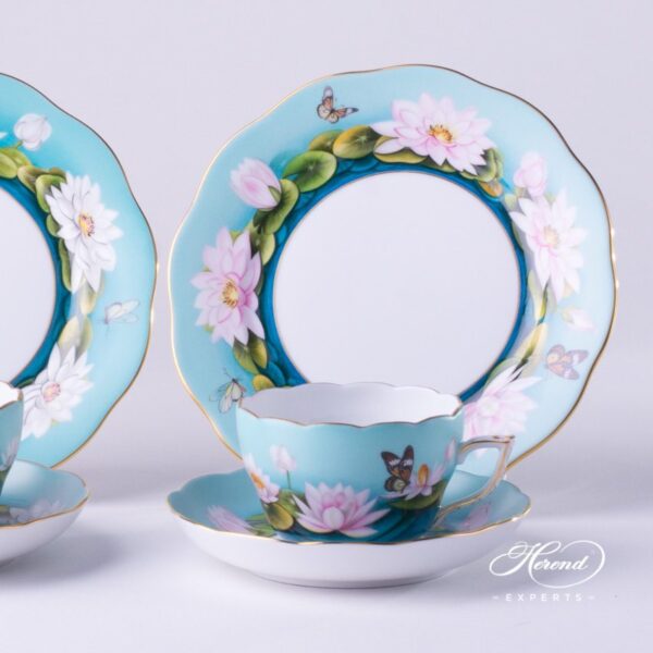 Tea Set Small for 2 Persons: 20730-0-00 Tea Cup and 20517-0-00 Dessert Plate for 2 Persons Water Lily pattern - Herend porcelain.