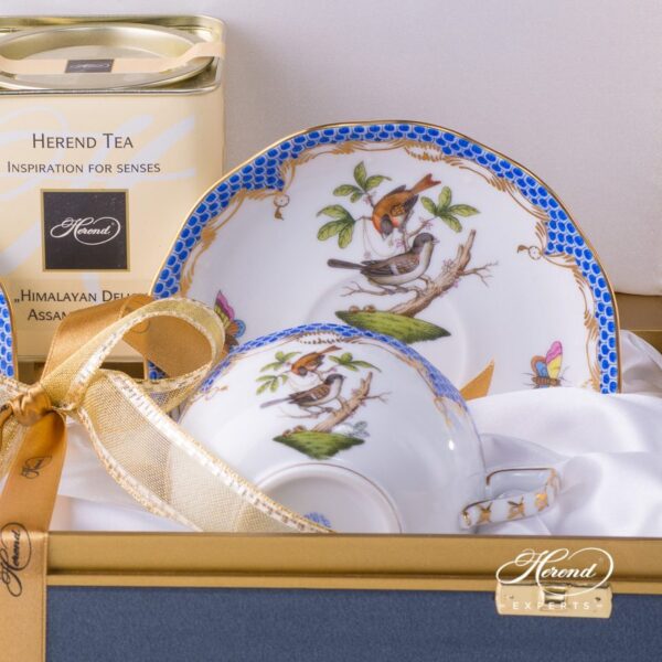 Tea Cup with Saucer for 2 Persons in Gift Box 724-0-00 RO-ETB Rothschild Bird pattern - Herend porcelain hand painted.