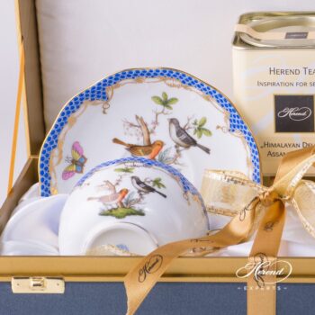 Tea Cup with Saucer for 2 Persons in Gift Box 724-0-00 RO-ETB Rothschild Bird pattern - Herend porcelain hand painted.