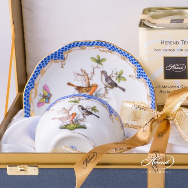 Tea Cup with Saucer for 2 Persons in Gift Box 724-0-00 RO-ETB Rothschild Bird pattern - Herend porcelain hand painted.