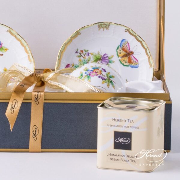 Tea Cup w. Saucer for 2 Persons in Gift Box 730-0-00 VBO Queen Victoria pattern. Herend fine china hand painted