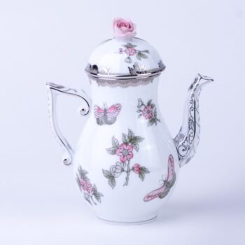 Coffee Pot w. Rose Knob 614-0-09 VBOG-X1-PT Queen Victoria Platinum pattern. Herend fine china hand painted